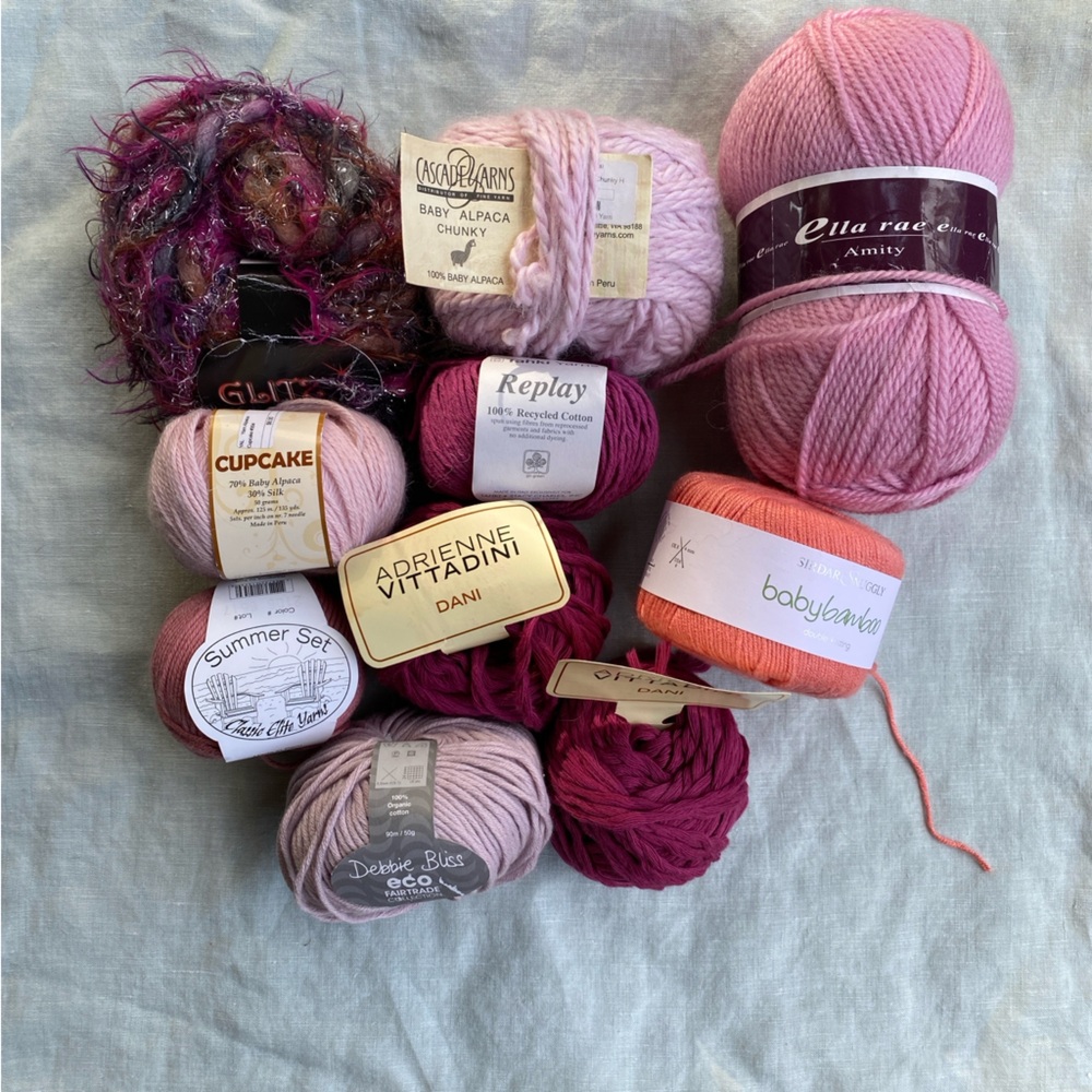 Lot of 10 pink yarn skeins alpaca wool silk bamboo cotton
